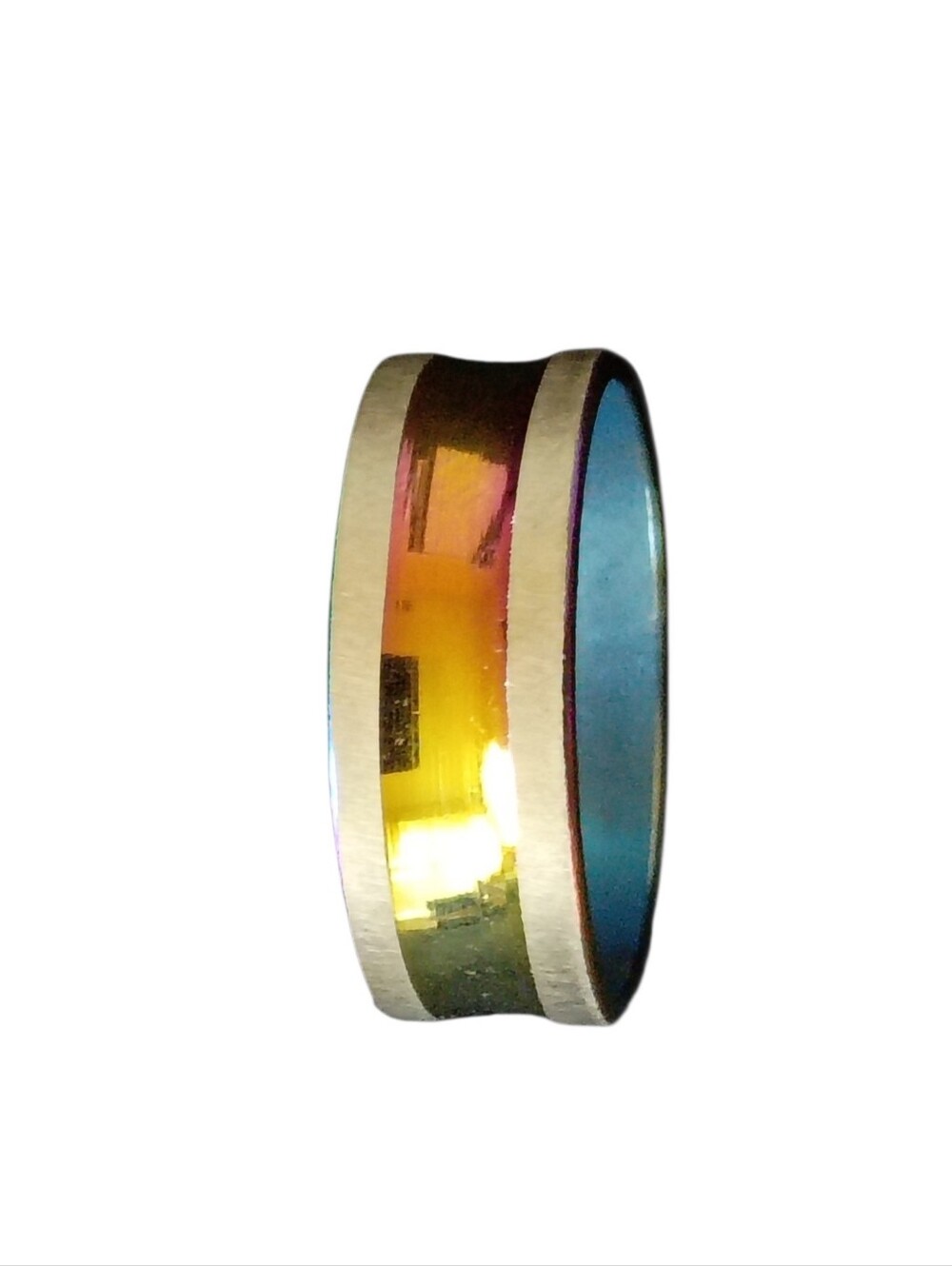 Size 8 ring Iridescent Yellow Gold Band Ring with Silver Accent - Picture 1 of 4